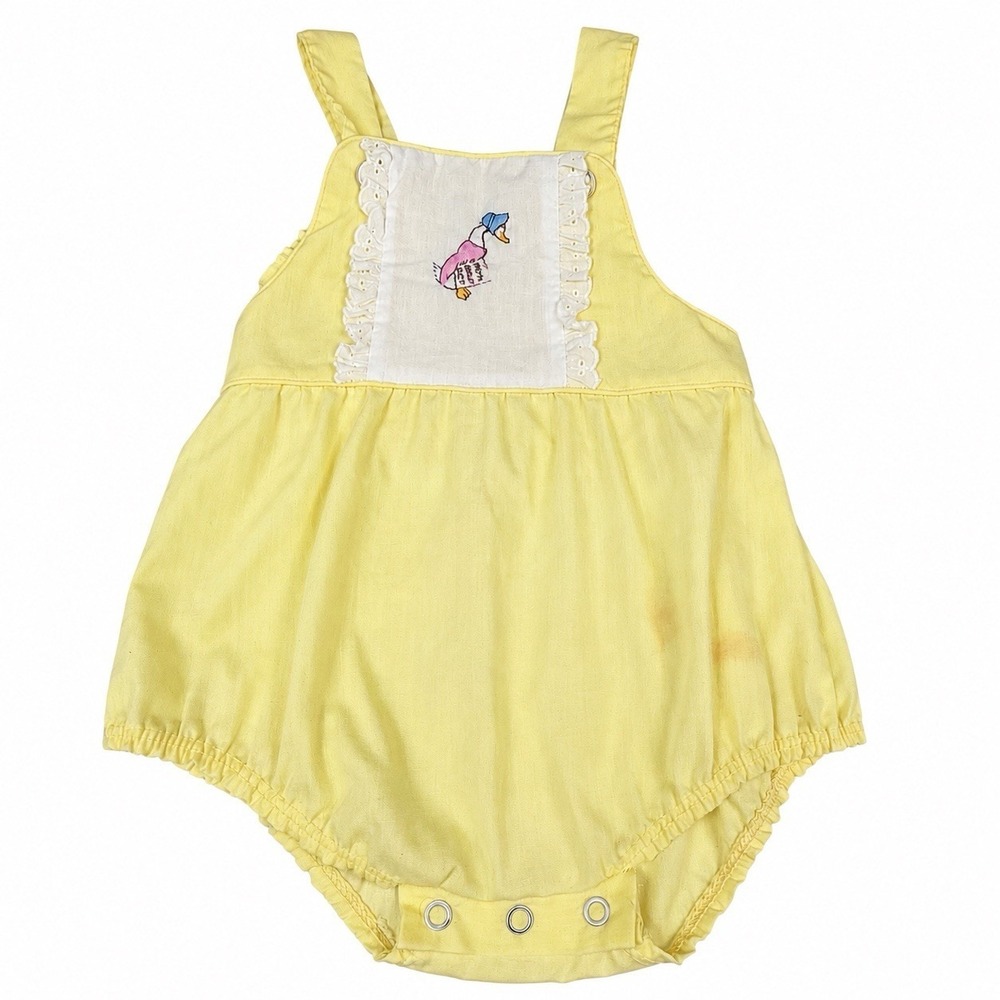 Beatrix‎ Potter Jemima Puddle Duck Vintage Baby Romper 6-9M Yellow Embroidered